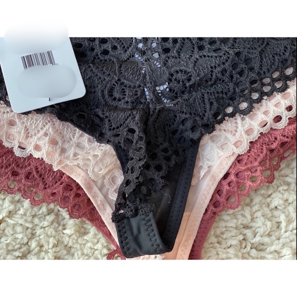 Lace Crochet Silky Thong Panty Set Neutral - Picture 9 of 10